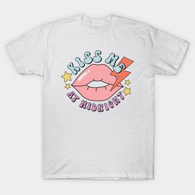 Kiss me at midnight Retro Lip New Years Eve Gift T-Shirt by BadDesignCo